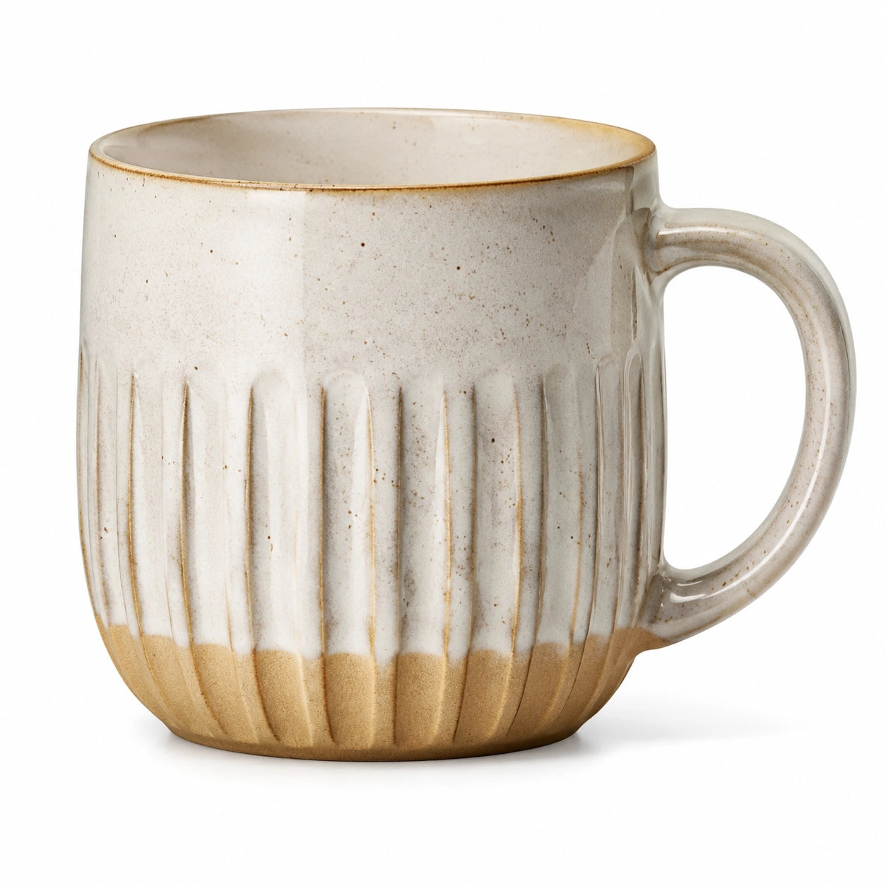 Keramiktasse 400 ml Creme Beige mit Rillenstruktur und Henkel