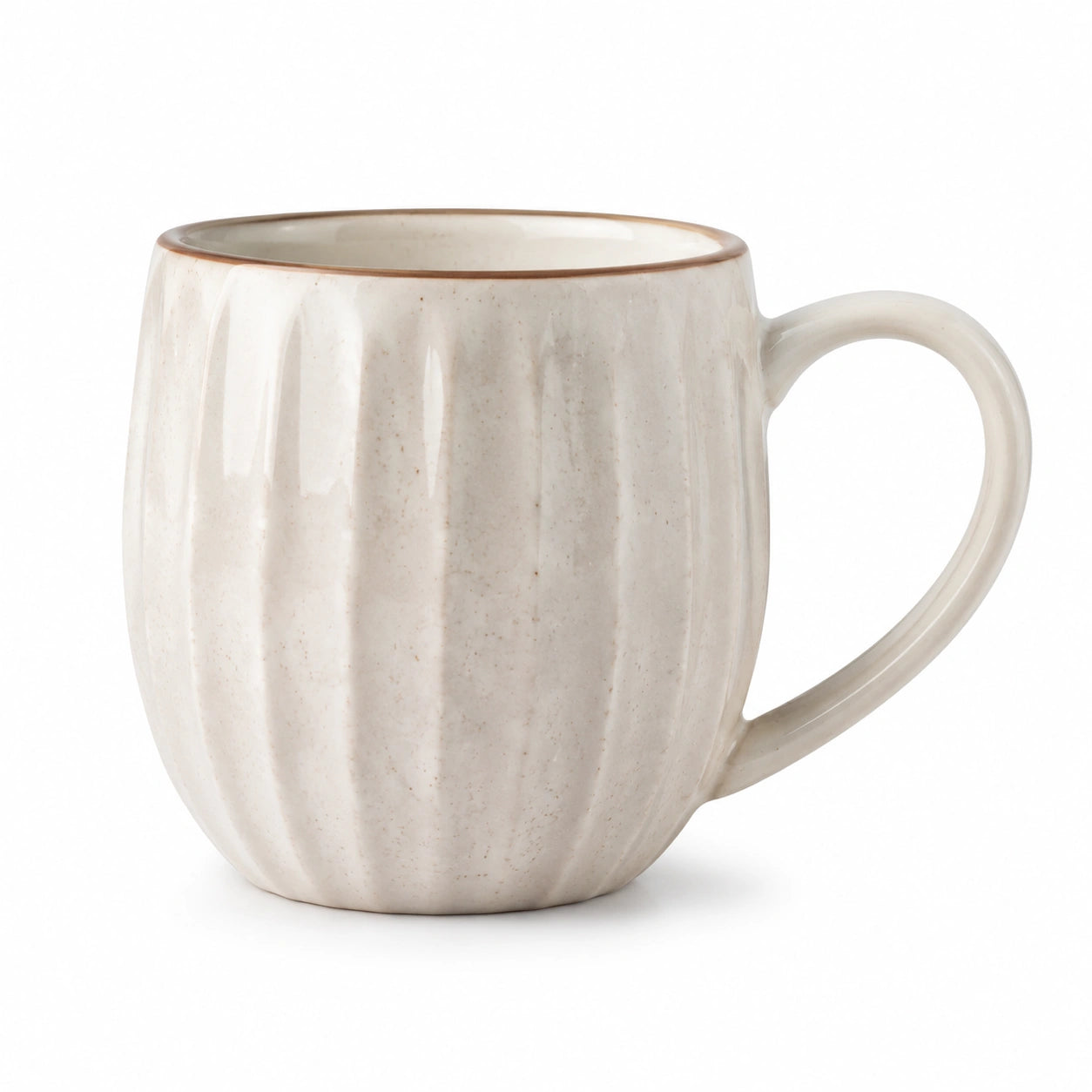 Keramik Kaffeebecher 350 ml Creme mit Rillenstruktur