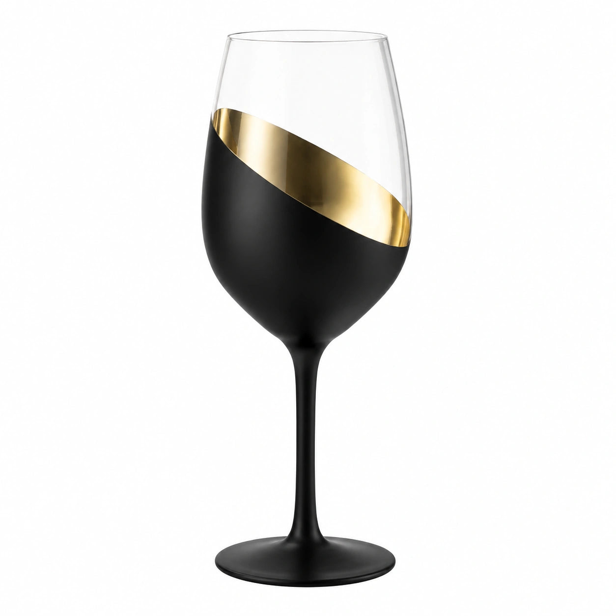Weinglas 500 ml aus Glas Schwarz Gold mit Stiel dekorativ