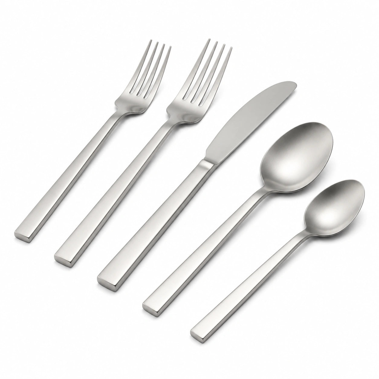 Besteckset 5-teilig aus Edelstahl Silber mit satinierter Oberfläche für den Esstisch