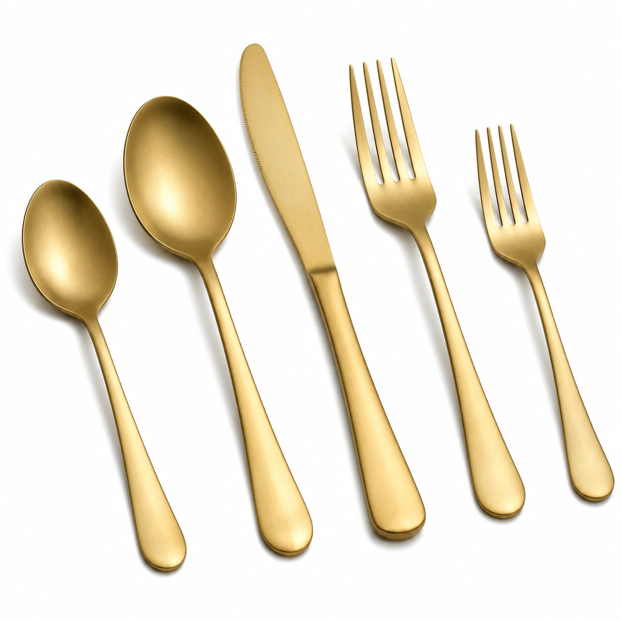 5-teiliges Besteckset Goldfarben Metall mit gebürsteter Oberfläche für 1 Person