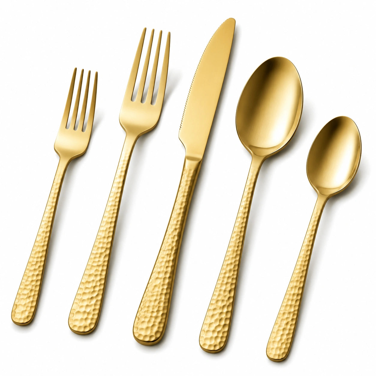 5-teiliges Besteckset Edelstahl Gold Hammerschlag-Optik für den Esstisch