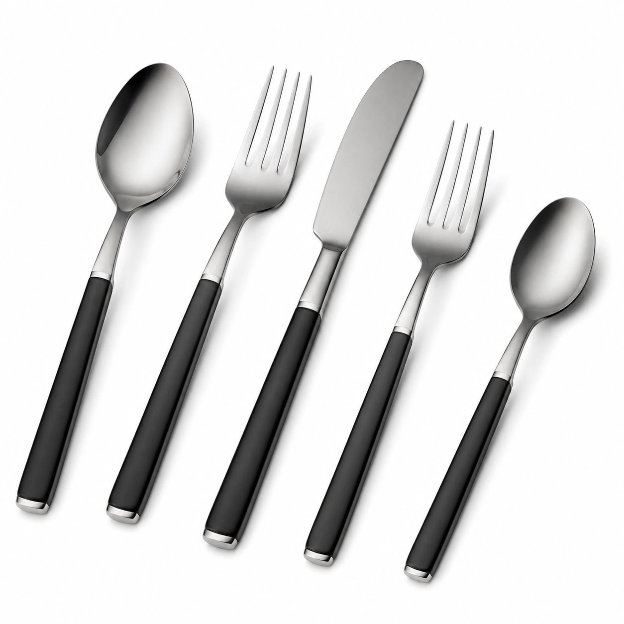 Besteckset 5-teilig 20 bis 23 cm aus Edelstahl Schwarz Silber mit ergonomischen Griffen