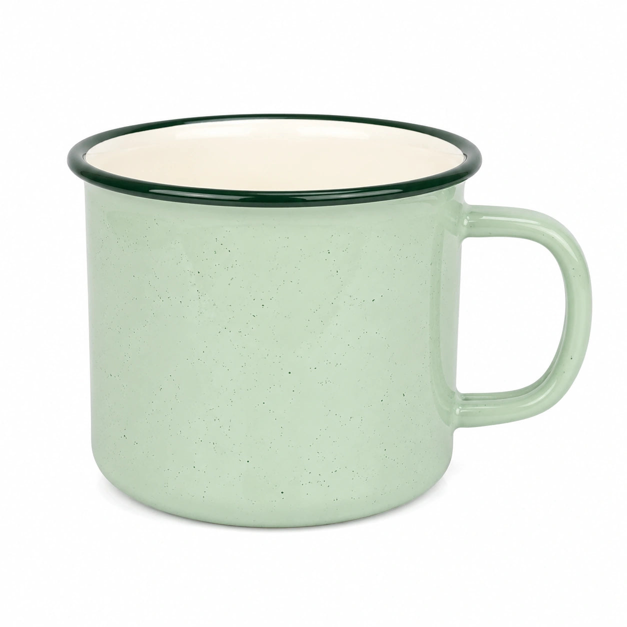 Emaillebecher 500 ml Grün aus Stahl mit Henkel im Vintage-Stil