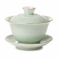 Gaiwan Teeschale 150 ml Keramik hellgrün mit Deckel und Untertasse