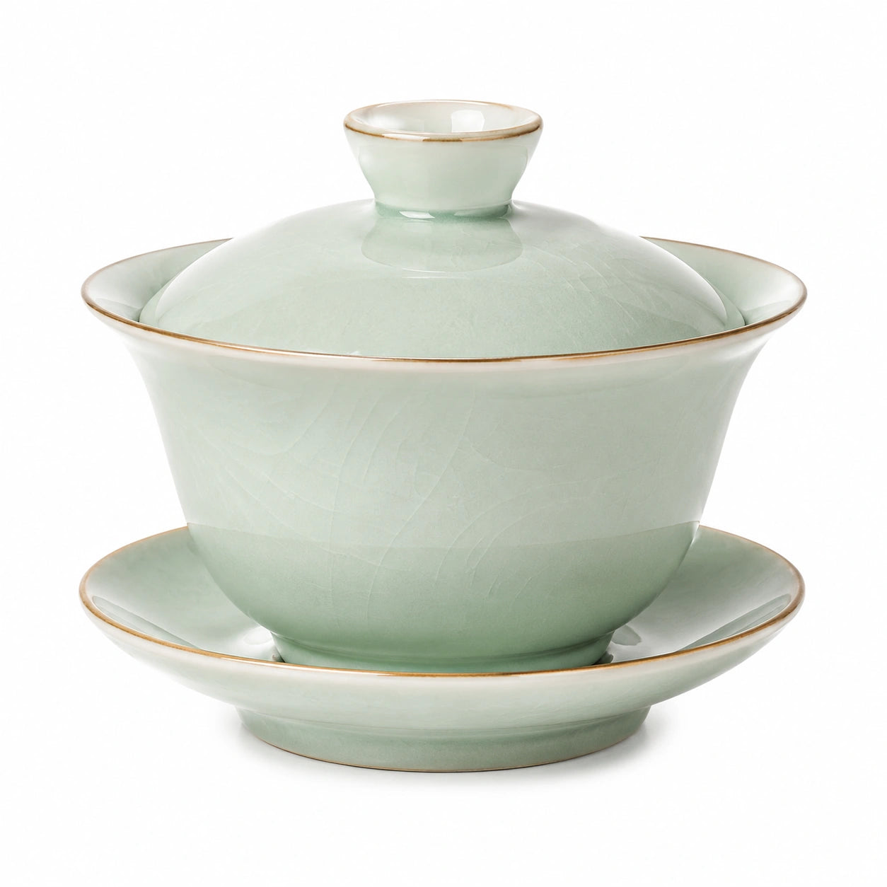 Gaiwan Teeschale 150 ml Keramik hellgrün mit Deckel und Untertasse