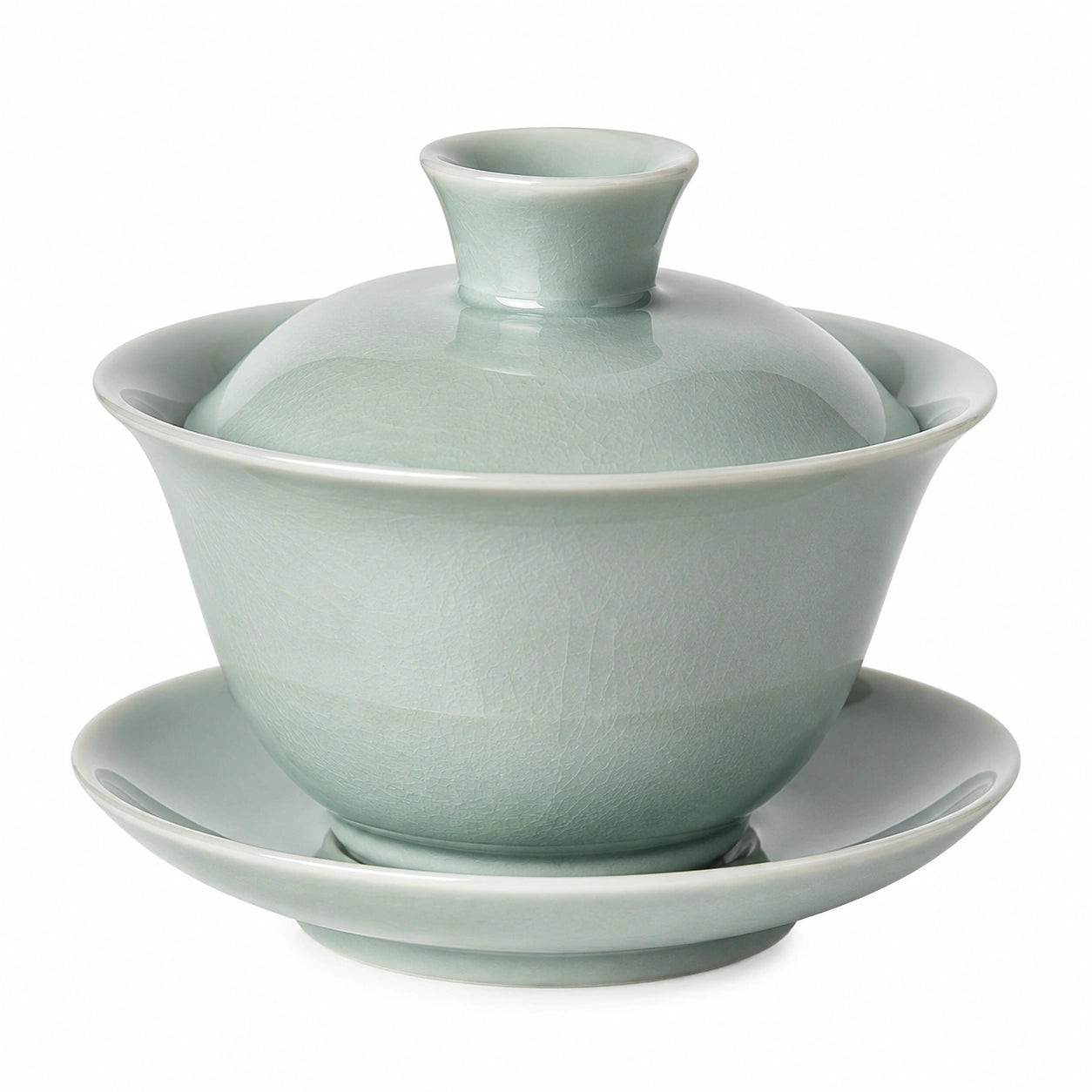 Gaiwan Teeschale 150 ml aus Keramik in Seladongrün mit Deckel und Untertasse