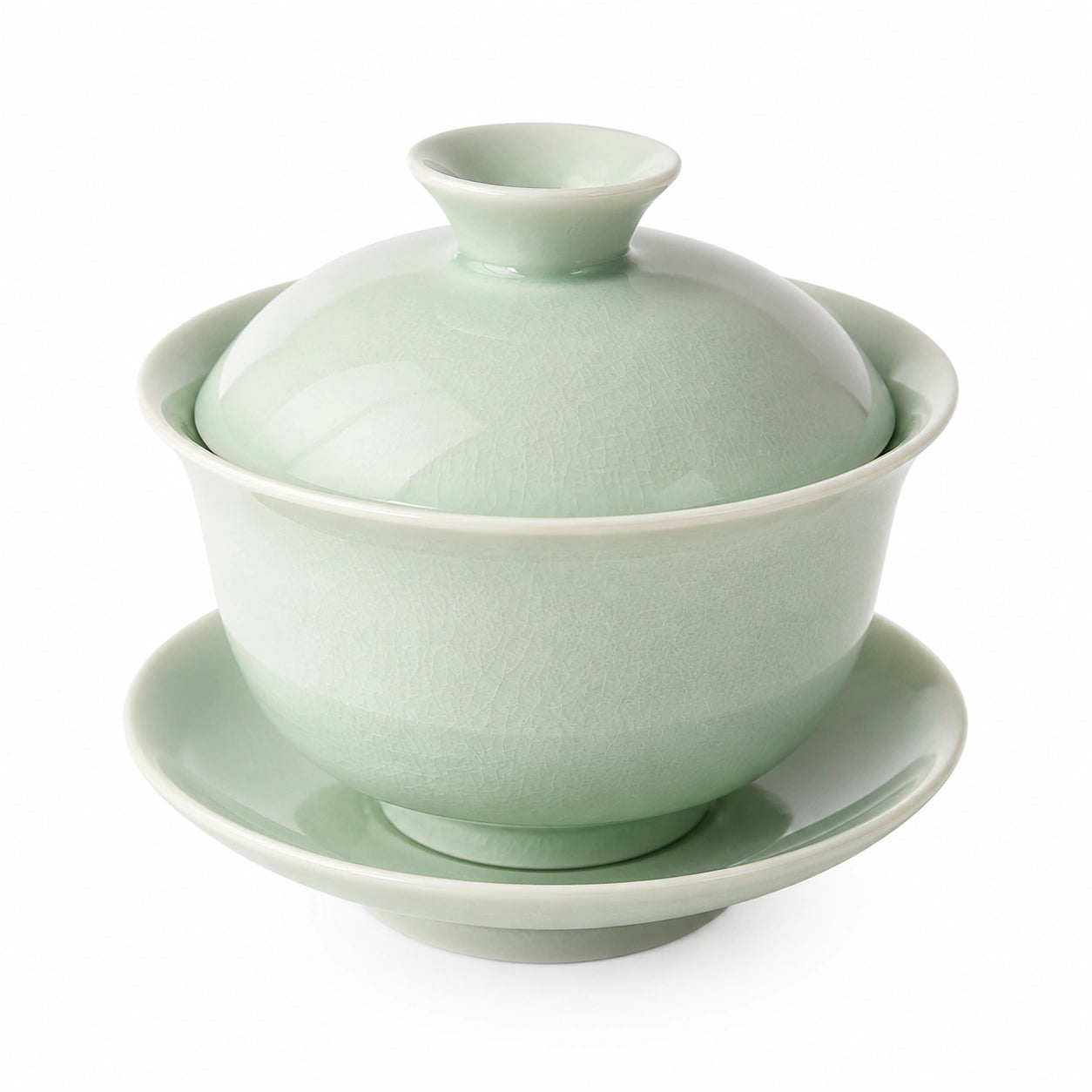 Gaiwan Teeschale 150 ml Keramik Hellgrün mit Deckel und Untertasse im Celadon-Stil