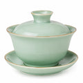 Gaiwan Teeschale 12 cm Keramik Mintgrün für losen Tee mit Deckel und Untertasse