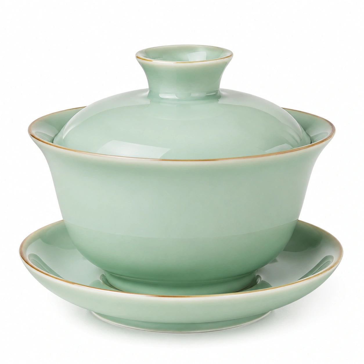Gaiwan Teeschale 12 cm Keramik Mintgrün für losen Tee mit Deckel und Untertasse