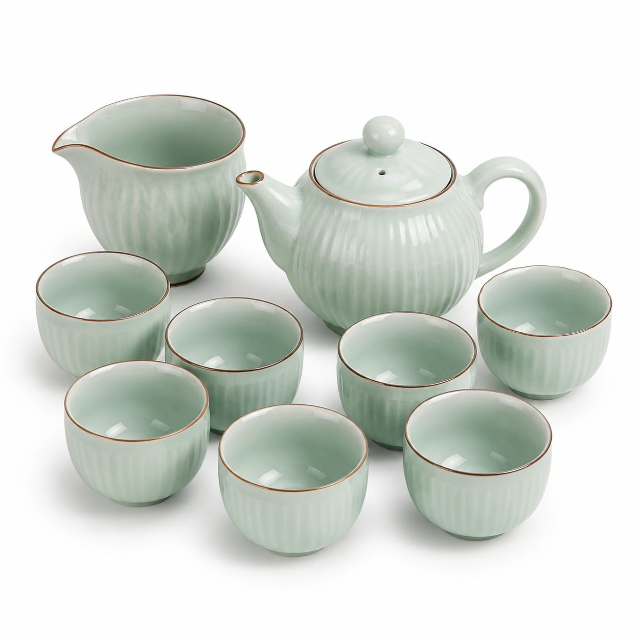 Teeservice 8-teilig 1000 ml aus Keramik in Hellgrün mit Deckel für 6 Personen