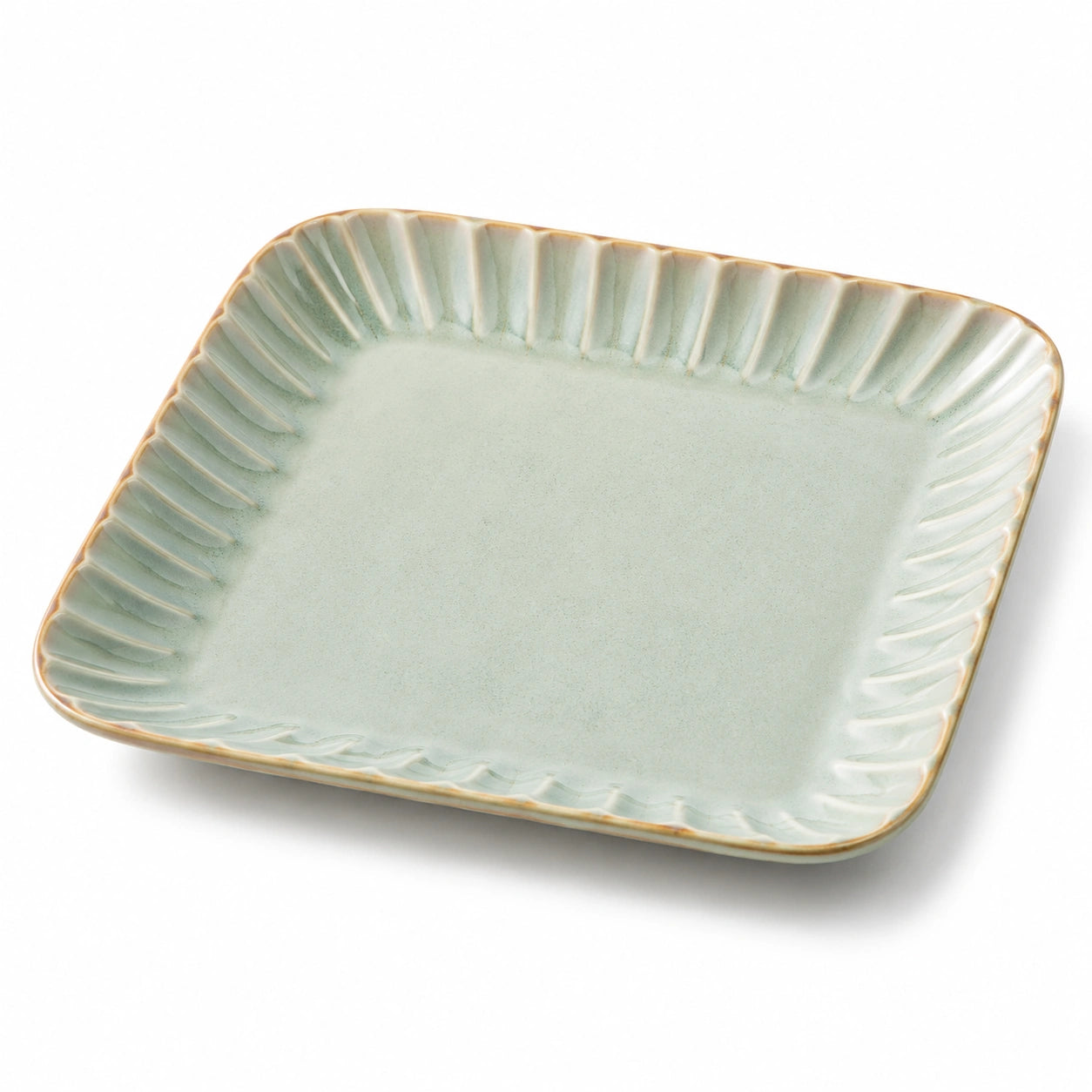 Quadratischer Teller 25×25 cm aus Keramik in Hellgrün mit Reliefstruktur für Speisen
