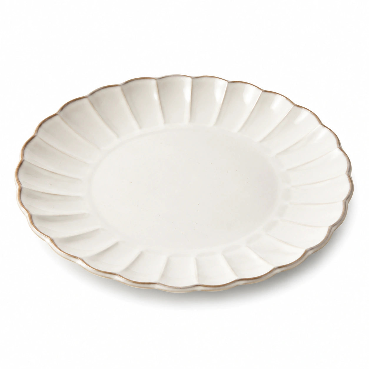Speiseteller 27 cm aus Keramik in Cremeweiß mit Goldrand gewelltes Design