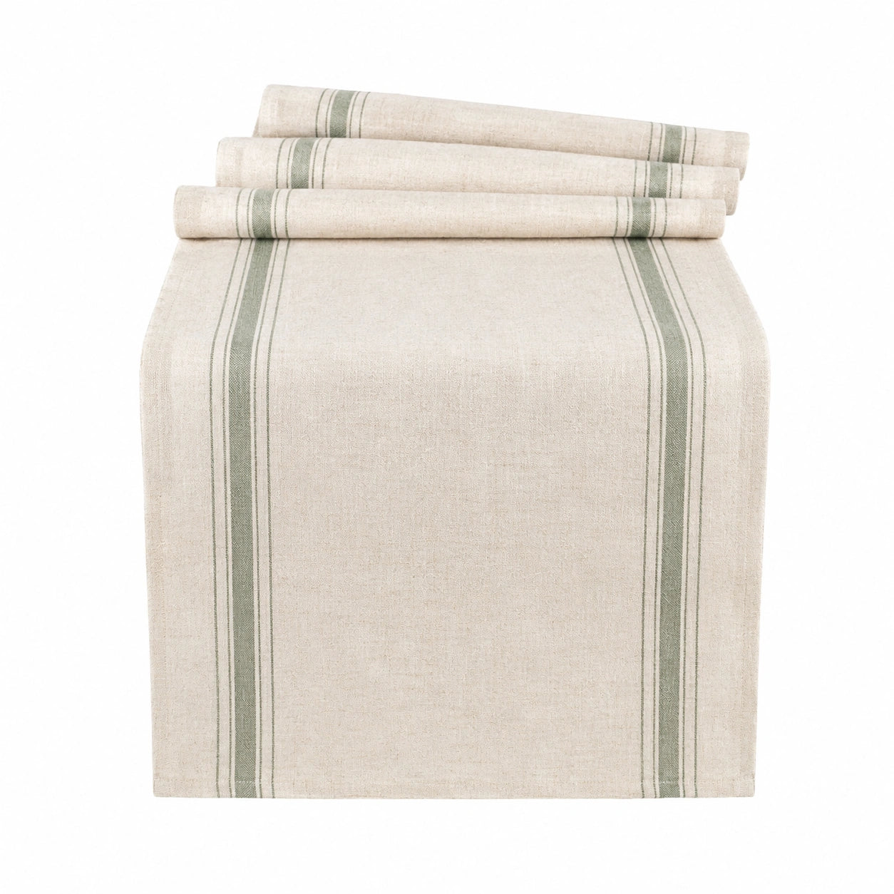 Tischläufer 40 x 180 cm Webstoff Beige Grün gestreift für Esstisch